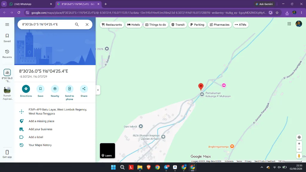 Google Maps kordinat lokasi Batu Layar