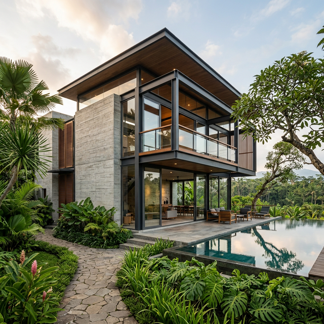 Industrial style residence with exposed concrete in Mataram