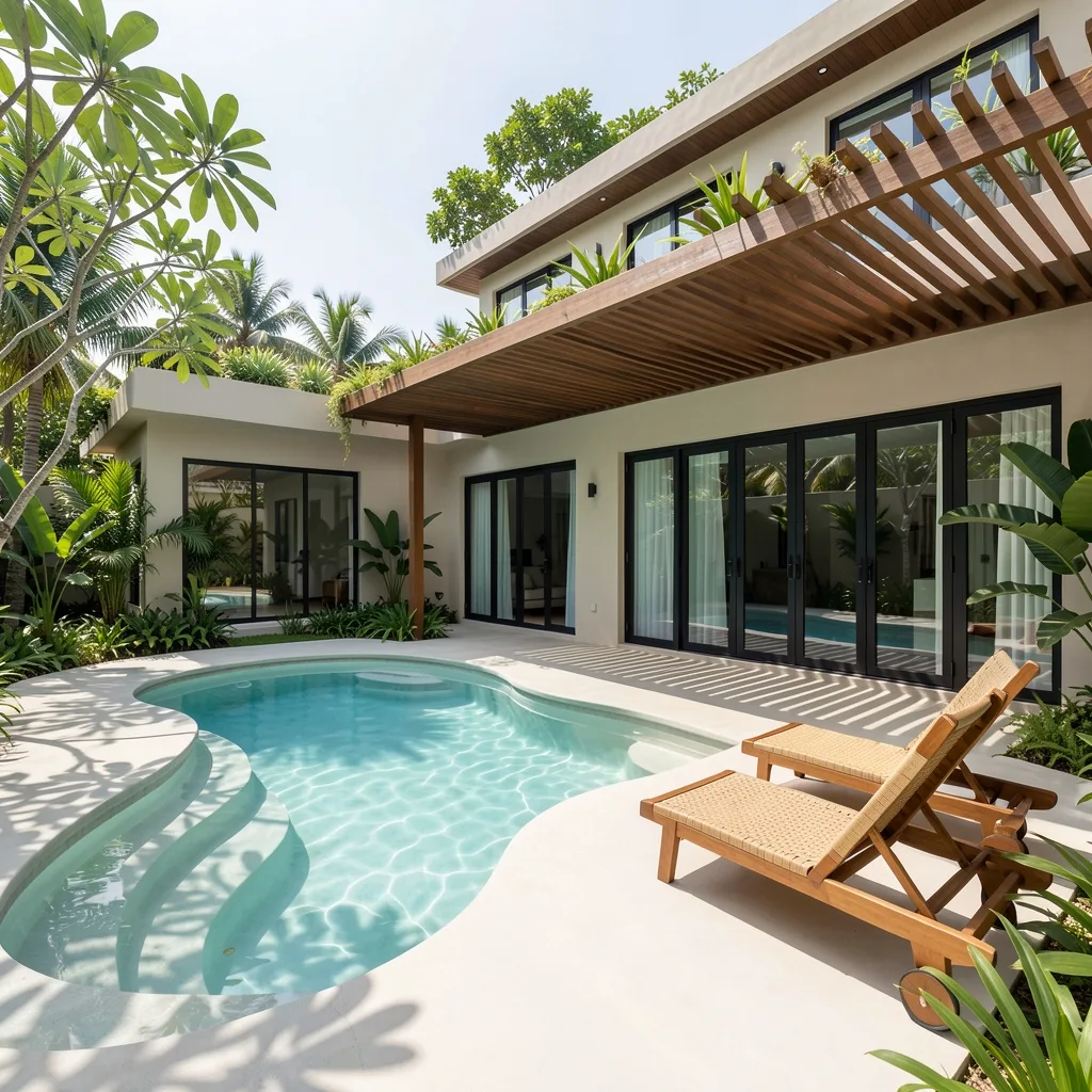 Pool courtyard concept study for tropical villa design